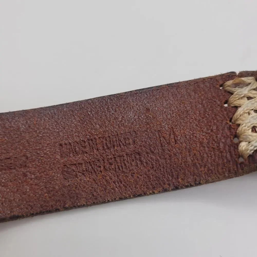 Brown Leather Belt Medium Rustic Stitched Workwear Casual Boho‎ Western Festival